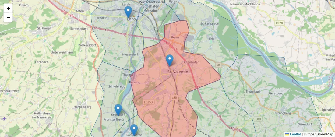 Karte des Postleitzahlen Bereichs  und der umliegenden Postleitzahlen in Deutschland