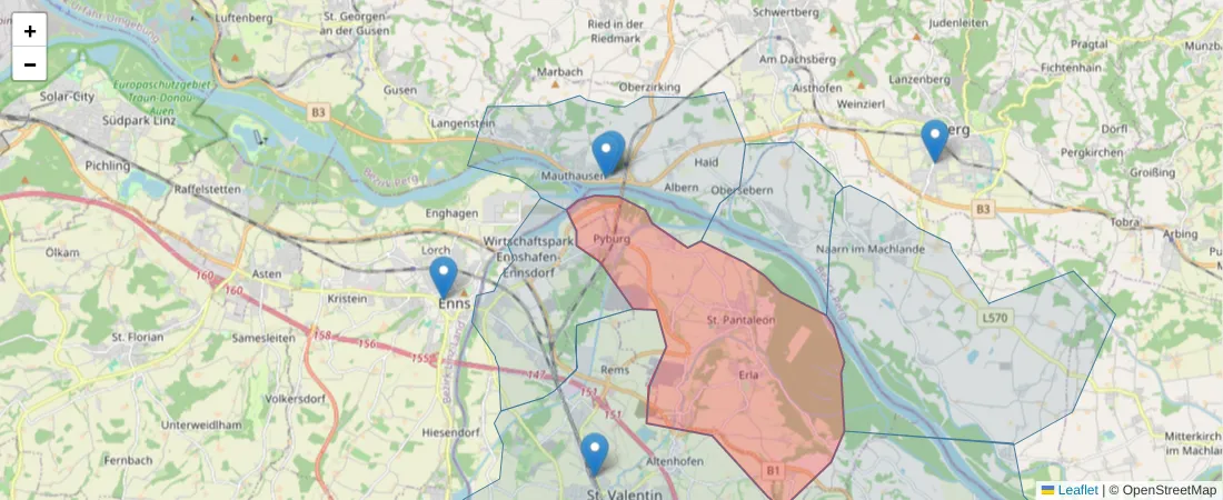 Karte des Postleitzahlen Bereichs  und der umliegenden Postleitzahlen in Deutschland