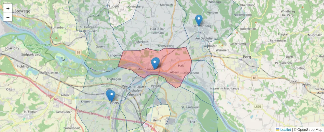 Karte des Postleitzahlen Bereichs  und der umliegenden Postleitzahlen in Deutschland