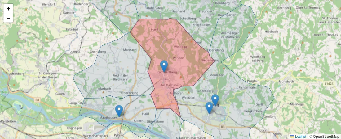 Karte des Postleitzahlen Bereichs  und der umliegenden Postleitzahlen in Deutschland
