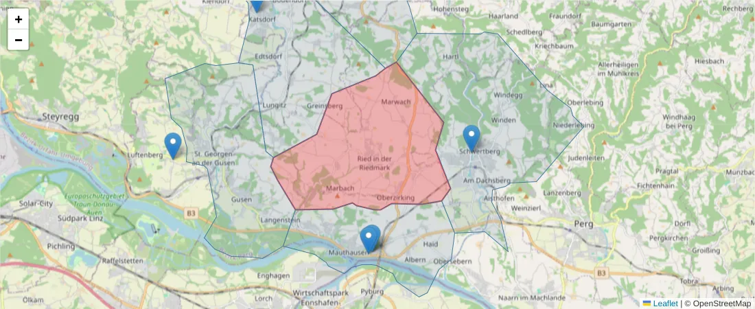 Karte des Postleitzahlen Bereichs  und der umliegenden Postleitzahlen in Deutschland