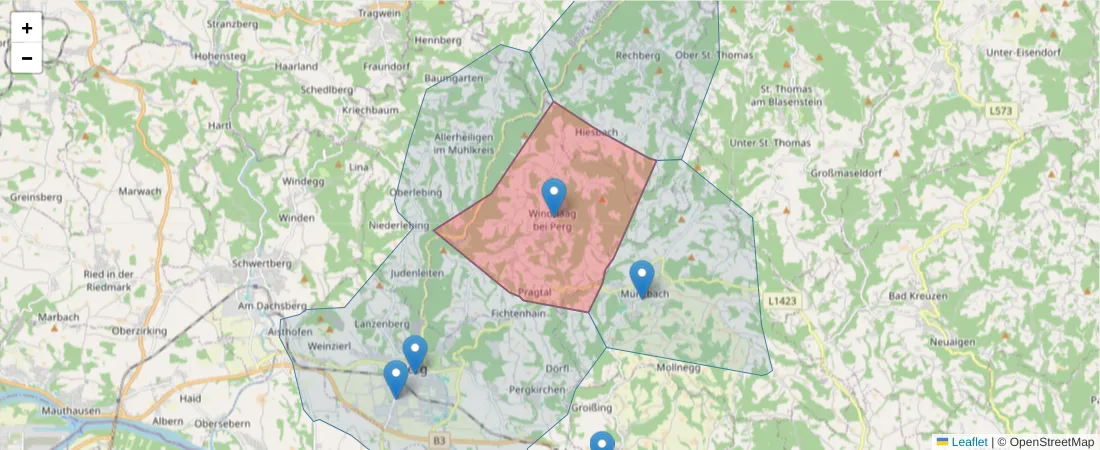 Karte des Postleitzahlen Bereichs  und der umliegenden Postleitzahlen in Deutschland