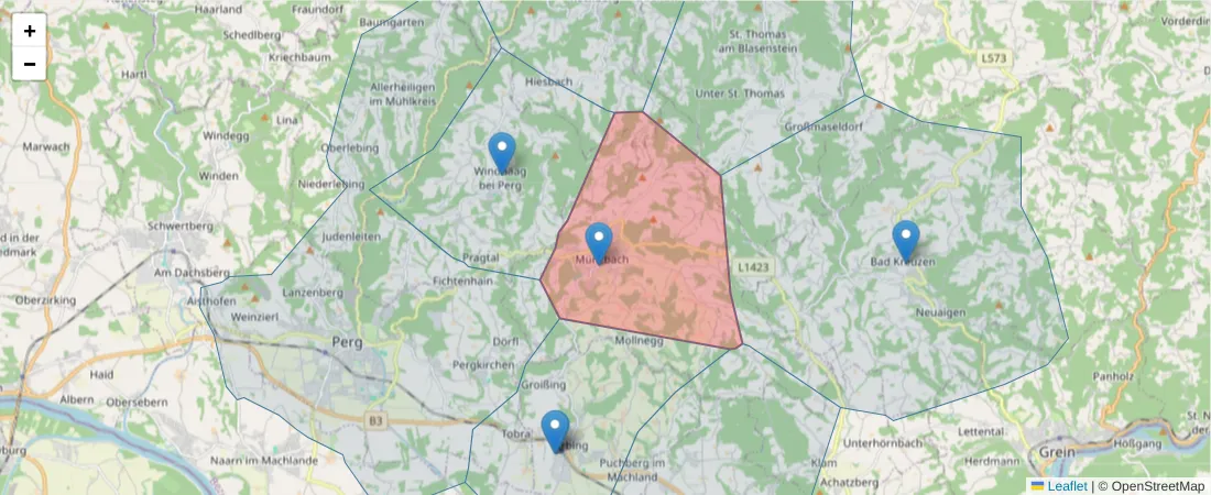 Karte des Postleitzahlen Bereichs  und der umliegenden Postleitzahlen in Deutschland
