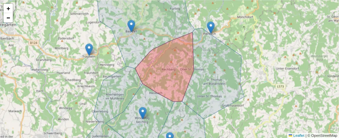 Karte des Postleitzahlen Bereichs  und der umliegenden Postleitzahlen in Deutschland