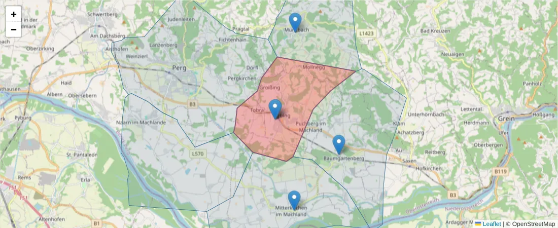 Karte des Postleitzahlen Bereichs  und der umliegenden Postleitzahlen in Deutschland