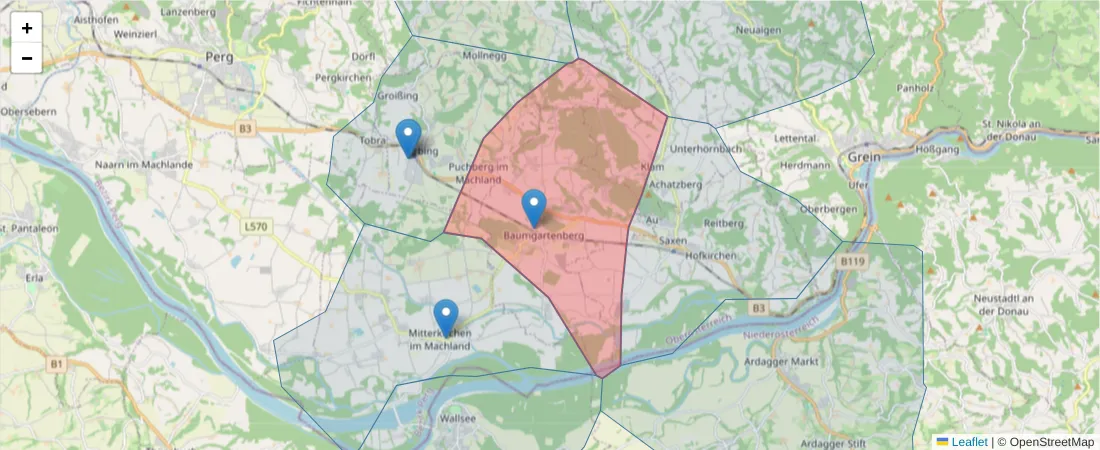 Karte des Postleitzahlen Bereichs  und der umliegenden Postleitzahlen in Deutschland