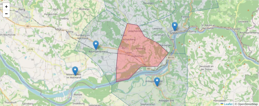 Karte des Postleitzahlen Bereichs  und der umliegenden Postleitzahlen in Deutschland