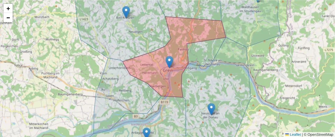 Karte des Postleitzahlen Bereichs  und der umliegenden Postleitzahlen in Deutschland