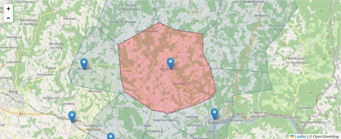 Karte des Postleitzahlen Bereichs  und der umliegenden Postleitzahlen in Deutschland