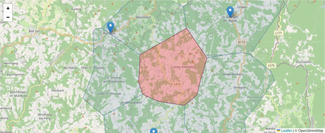 Karte des Postleitzahlen Bereichs  und der umliegenden Postleitzahlen in Deutschland