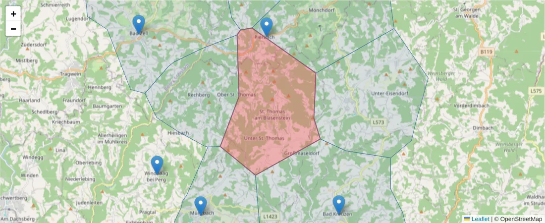 Karte des Postleitzahlen Bereichs  und der umliegenden Postleitzahlen in Deutschland
