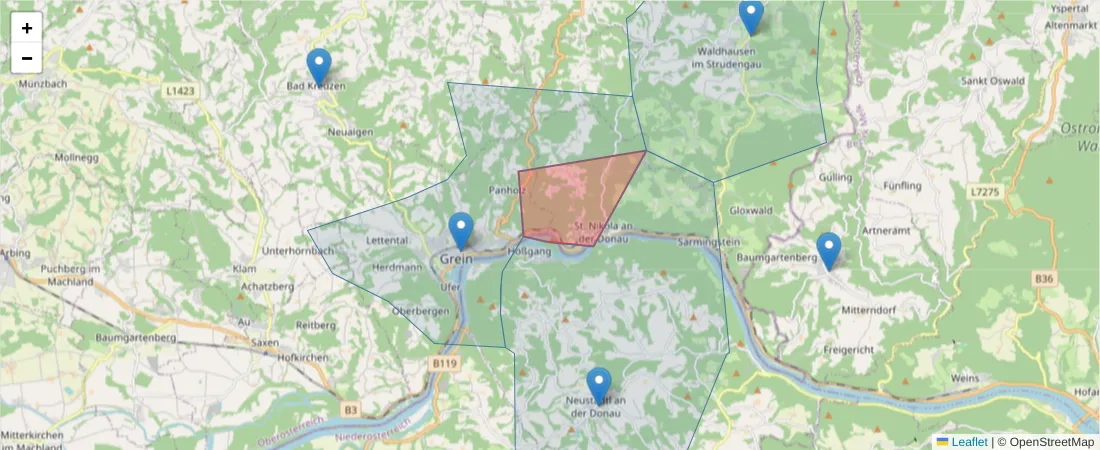 Karte des Postleitzahlen Bereichs  und der umliegenden Postleitzahlen in Deutschland