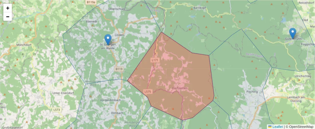 Karte des Postleitzahlen Bereichs  und der umliegenden Postleitzahlen in Deutschland