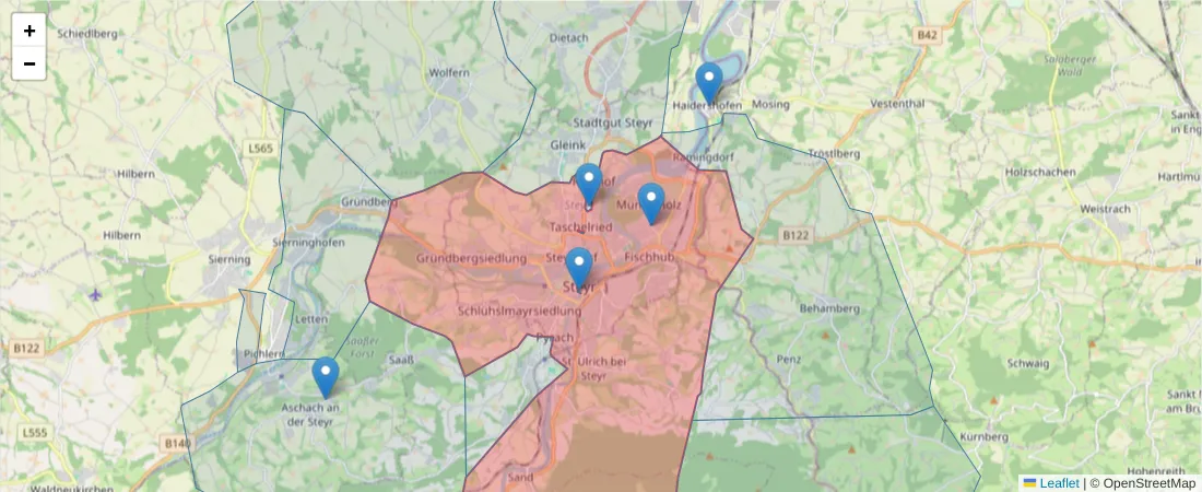 Karte des Postleitzahlen Bereichs  und der umliegenden Postleitzahlen in Deutschland