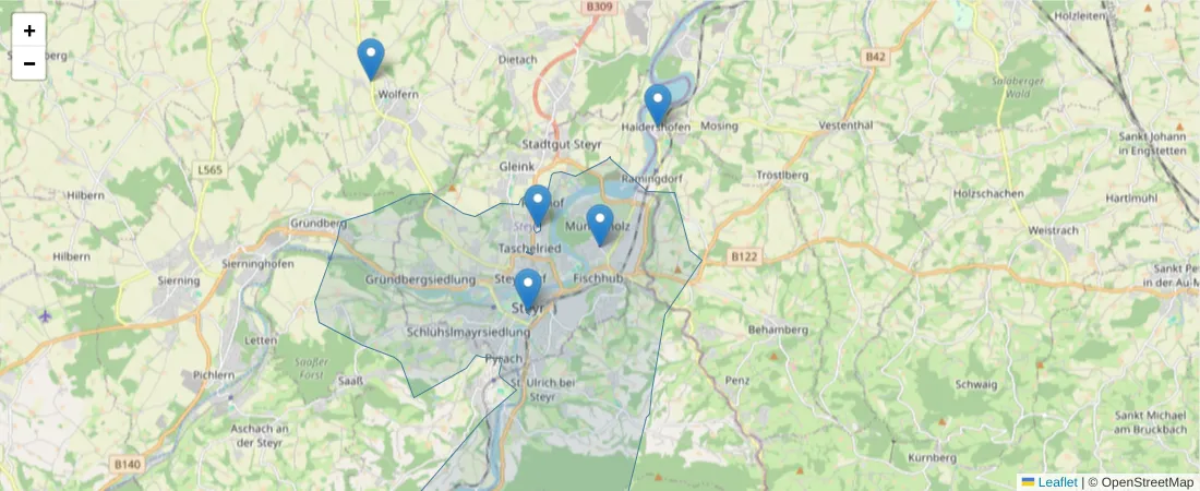 Karte des Postleitzahlen Bereichs  und der umliegenden Postleitzahlen in Deutschland