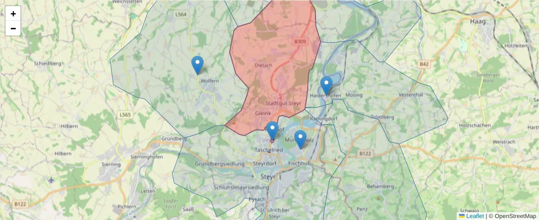 Karte des Postleitzahlen Bereichs  und der umliegenden Postleitzahlen in Deutschland