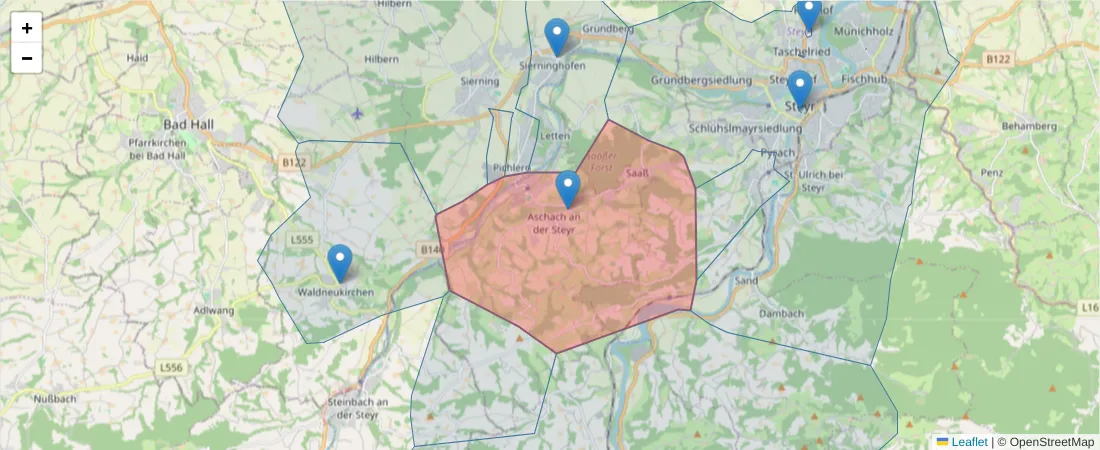 Karte des Postleitzahlen Bereichs  und der umliegenden Postleitzahlen in Deutschland