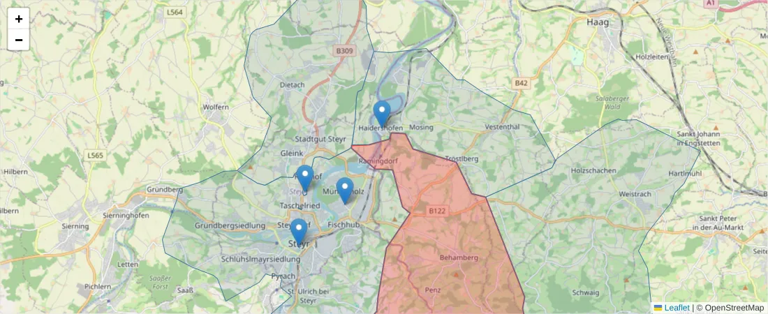 Karte des Postleitzahlen Bereichs  und der umliegenden Postleitzahlen in Deutschland
