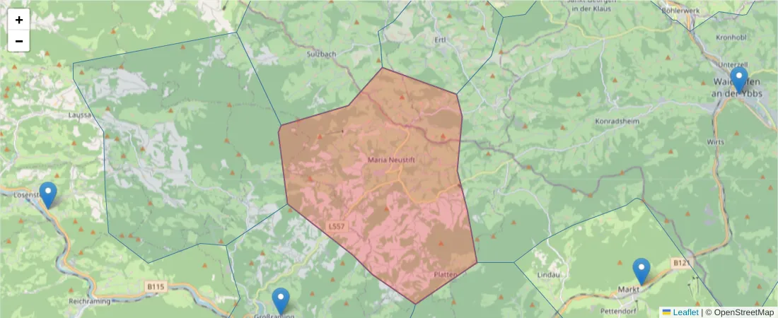 Karte des Postleitzahlen Bereichs  und der umliegenden Postleitzahlen in Deutschland