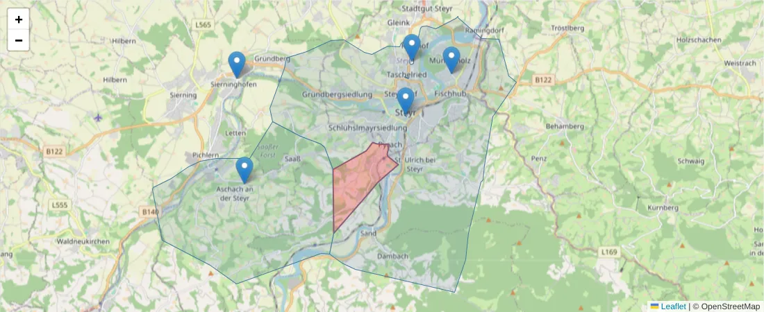 Karte des Postleitzahlen Bereichs  und der umliegenden Postleitzahlen in Deutschland