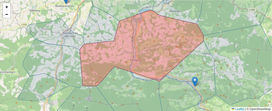 Karte des Postleitzahlen Bereichs  und der umliegenden Postleitzahlen in Deutschland
