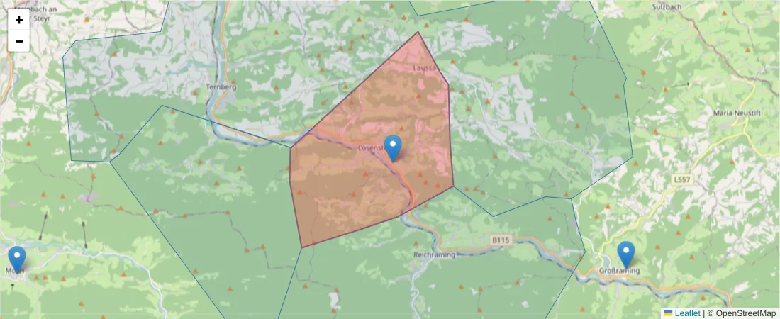 Karte des Postleitzahlen Bereichs  und der umliegenden Postleitzahlen in Deutschland