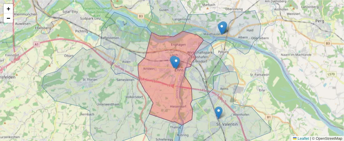 Karte des Postleitzahlen Bereichs  und der umliegenden Postleitzahlen in Deutschland