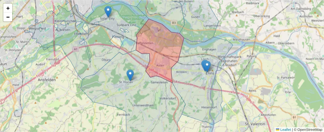 Karte des Postleitzahlen Bereichs  und der umliegenden Postleitzahlen in Deutschland