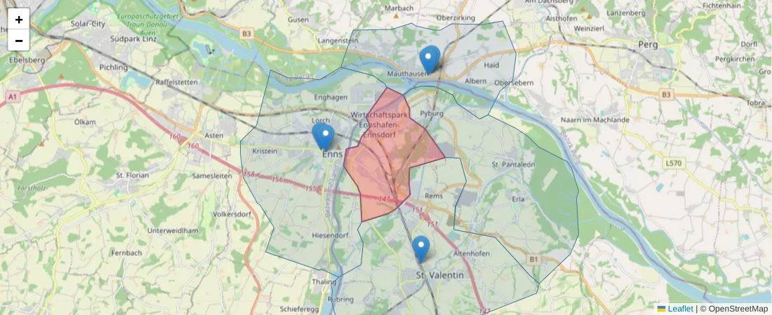 Karte des Postleitzahlen Bereichs  und der umliegenden Postleitzahlen in Deutschland