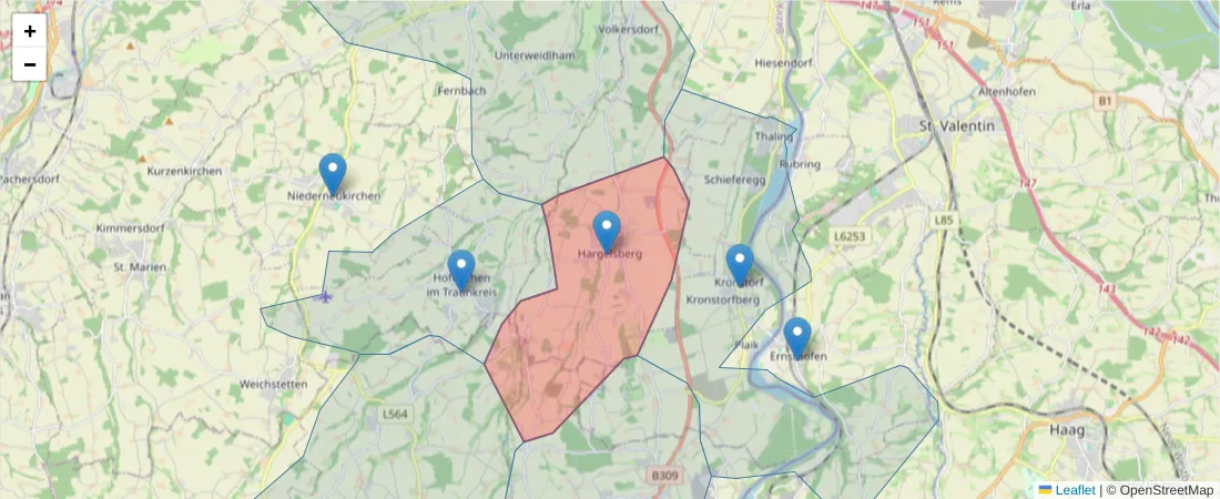 Karte des Postleitzahlen Bereichs  und der umliegenden Postleitzahlen in Deutschland