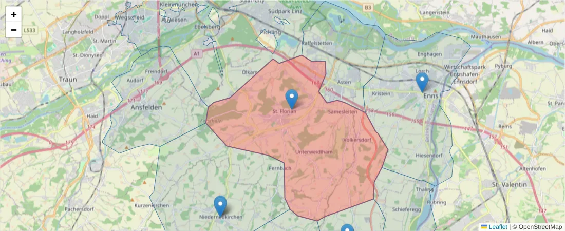 Karte des Postleitzahlen Bereichs  und der umliegenden Postleitzahlen in Deutschland