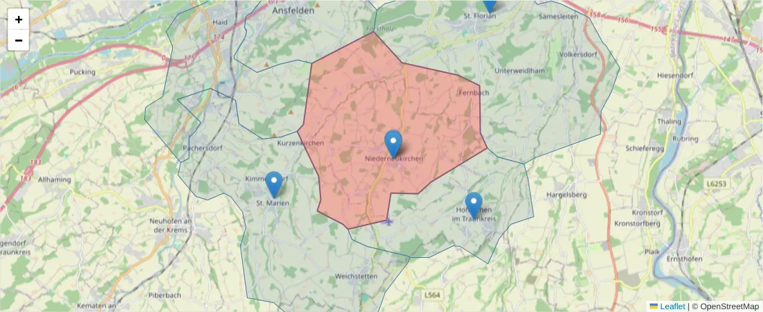 Karte des Postleitzahlen Bereichs  und der umliegenden Postleitzahlen in Deutschland