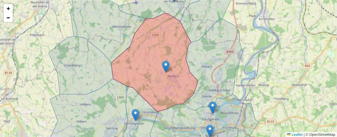 Karte des Postleitzahlen Bereichs  und der umliegenden Postleitzahlen in Deutschland