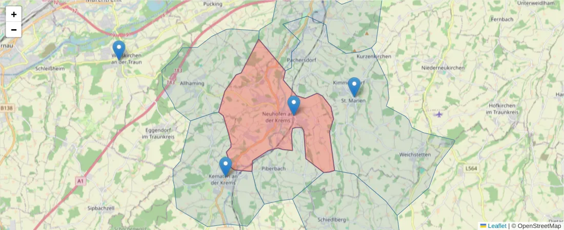 Karte des Postleitzahlen Bereichs  und der umliegenden Postleitzahlen in Deutschland