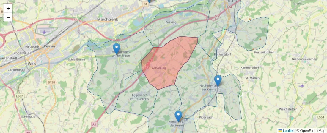 Karte des Postleitzahlen Bereichs  und der umliegenden Postleitzahlen in Deutschland