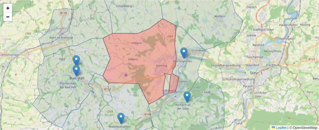 Karte des Postleitzahlen Bereichs  und der umliegenden Postleitzahlen in Deutschland