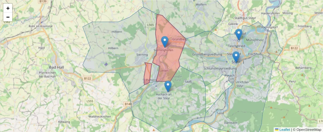 Karte des Postleitzahlen Bereichs  und der umliegenden Postleitzahlen in Deutschland