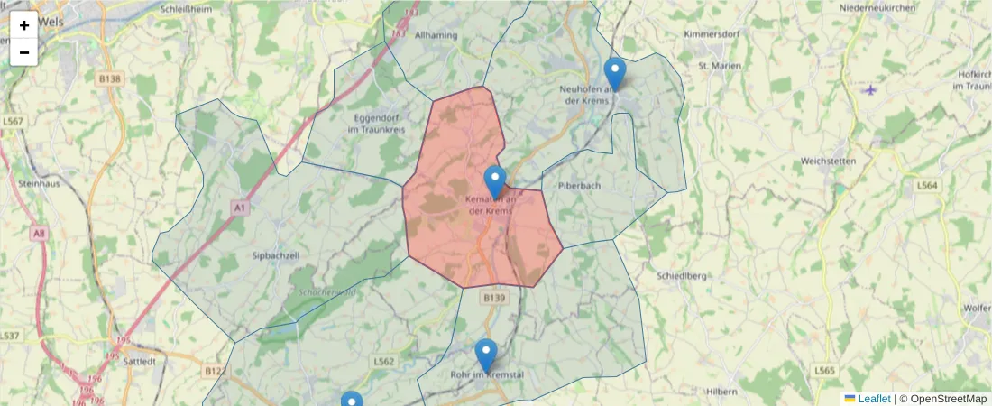 Karte des Postleitzahlen Bereichs  und der umliegenden Postleitzahlen in Deutschland