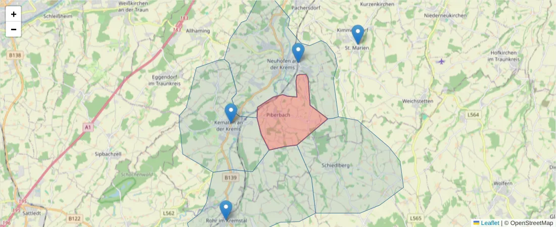Karte des Postleitzahlen Bereichs  und der umliegenden Postleitzahlen in Deutschland