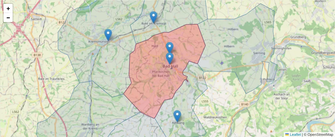 Karte des Postleitzahlen Bereichs  und der umliegenden Postleitzahlen in Deutschland