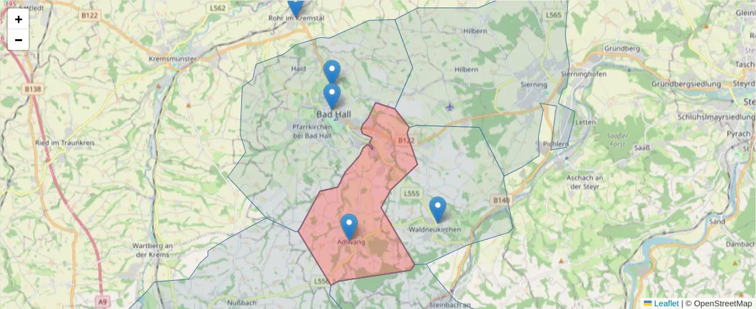 Karte des Postleitzahlen Bereichs  und der umliegenden Postleitzahlen in Deutschland
