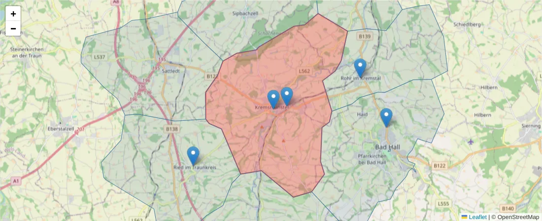Karte des Postleitzahlen Bereichs  und der umliegenden Postleitzahlen in Deutschland