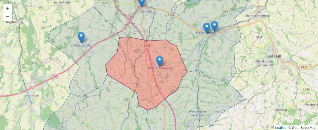 Karte des Postleitzahlen Bereichs  und der umliegenden Postleitzahlen in Deutschland