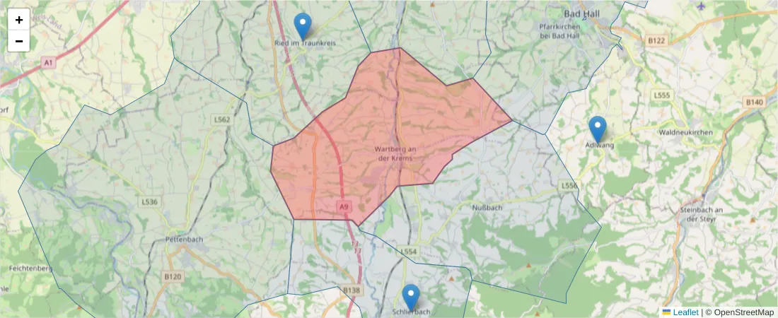 Karte des Postleitzahlen Bereichs  und der umliegenden Postleitzahlen in Deutschland