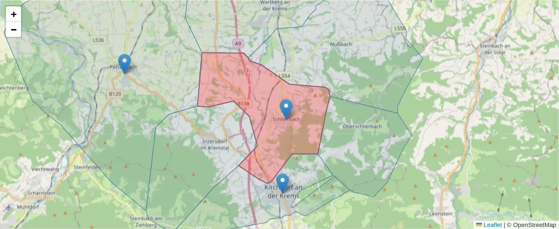 Karte des Postleitzahlen Bereichs  und der umliegenden Postleitzahlen in Deutschland