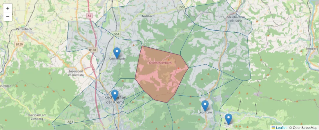 Karte des Postleitzahlen Bereichs  und der umliegenden Postleitzahlen in Deutschland