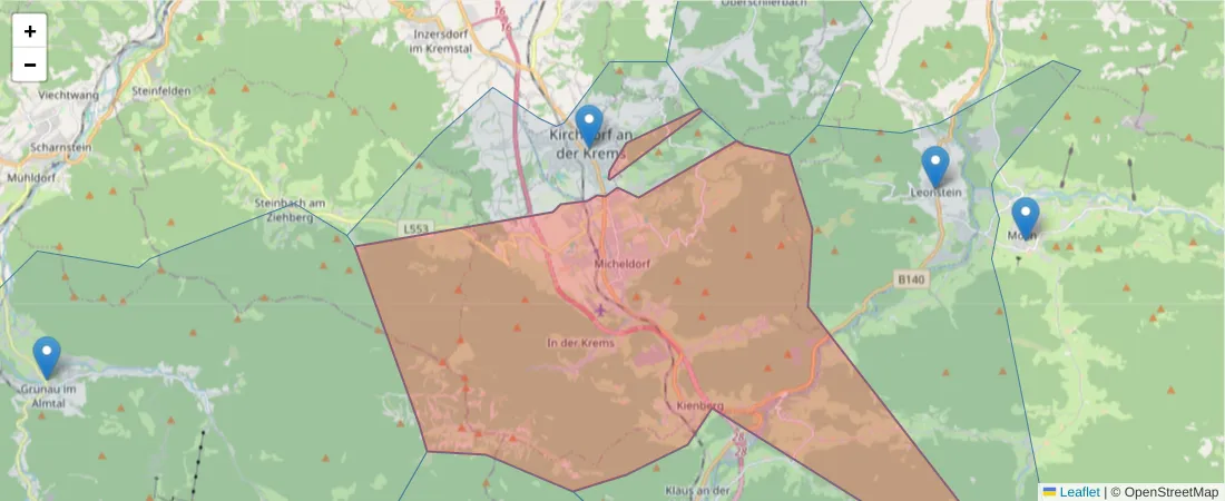 Karte des Postleitzahlen Bereichs  und der umliegenden Postleitzahlen in Deutschland