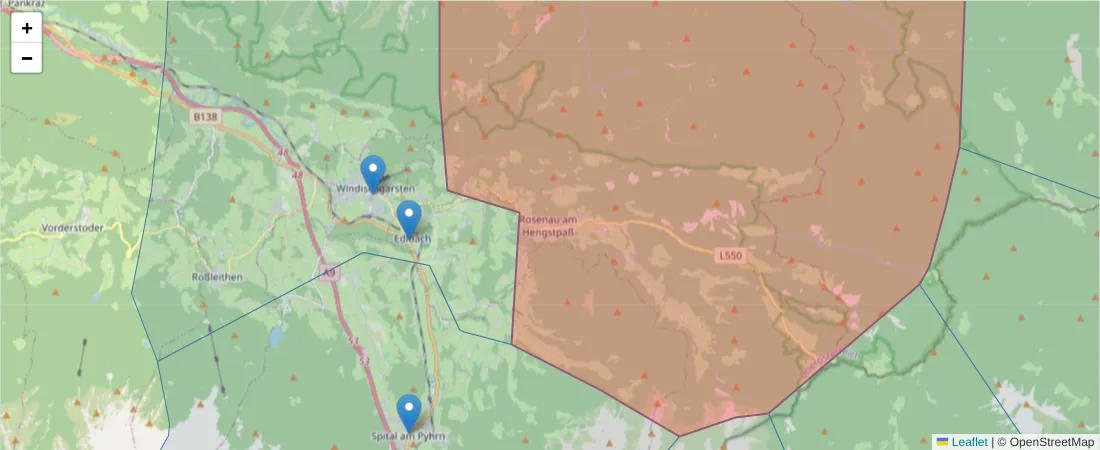 Karte des Postleitzahlen Bereichs  und der umliegenden Postleitzahlen in Deutschland