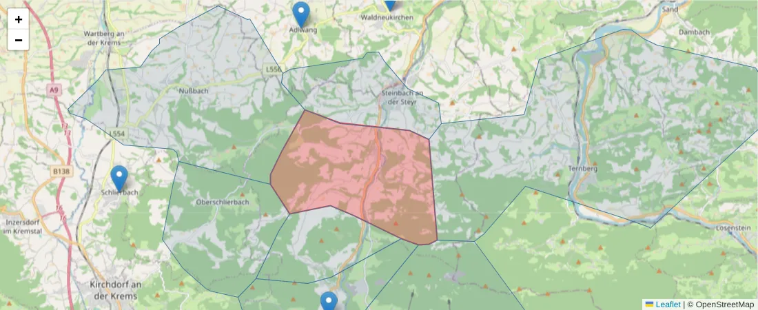Karte des Postleitzahlen Bereichs  und der umliegenden Postleitzahlen in Deutschland