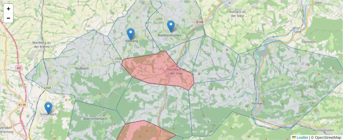 Karte des Postleitzahlen Bereichs  und der umliegenden Postleitzahlen in Deutschland